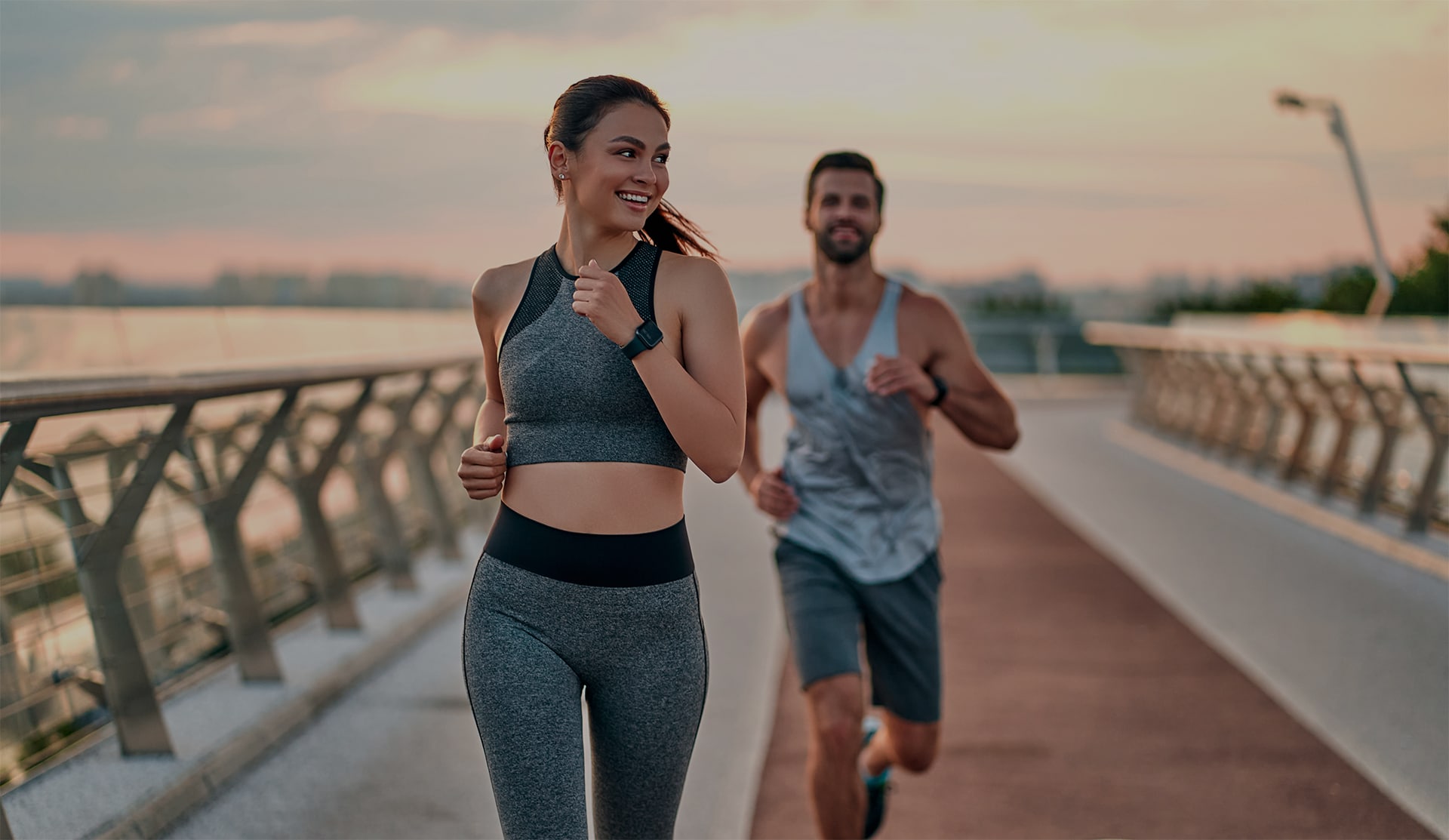 Active adults moving together outdoors
